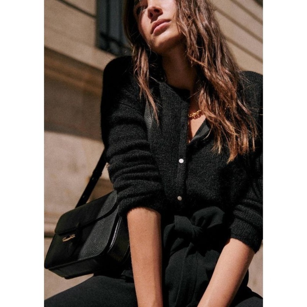 Sezane Gaspard Super Kid Mohair Baby Alpaca Black Cardigan Sweater XXS Luxury - Picture 16 of 16